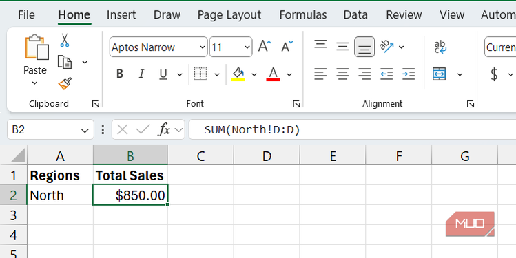 Summing totals sales in a summary sheet in Excel