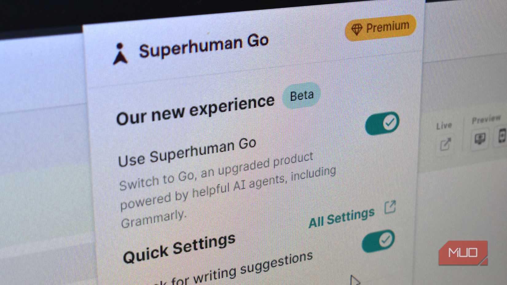superhuman go app browser extension toggle.