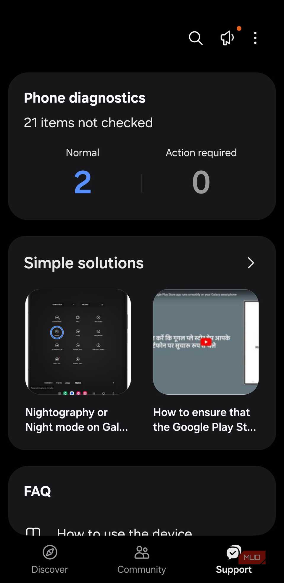 Support Tab in Samsung Members App