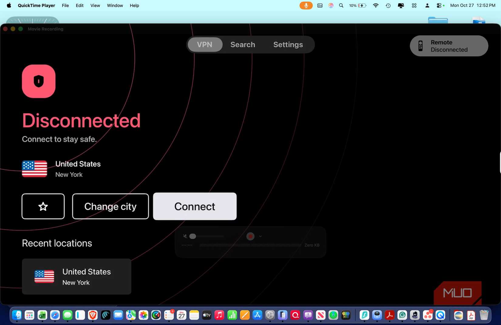 Screenshot showing Surfshark disconnected on Apple TV.