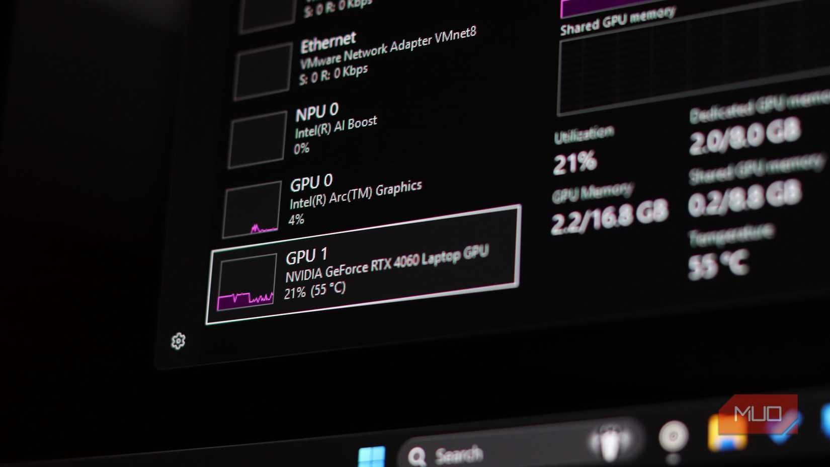 Task Manager showing GPUs in Windows. 