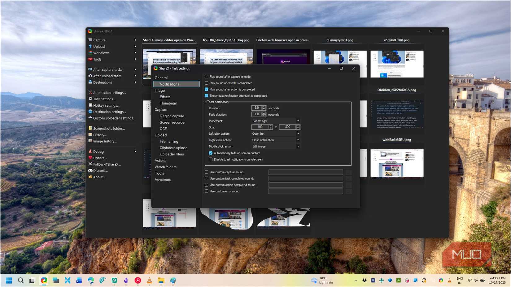 Task Settings dialog open in ShareX in Windows 11