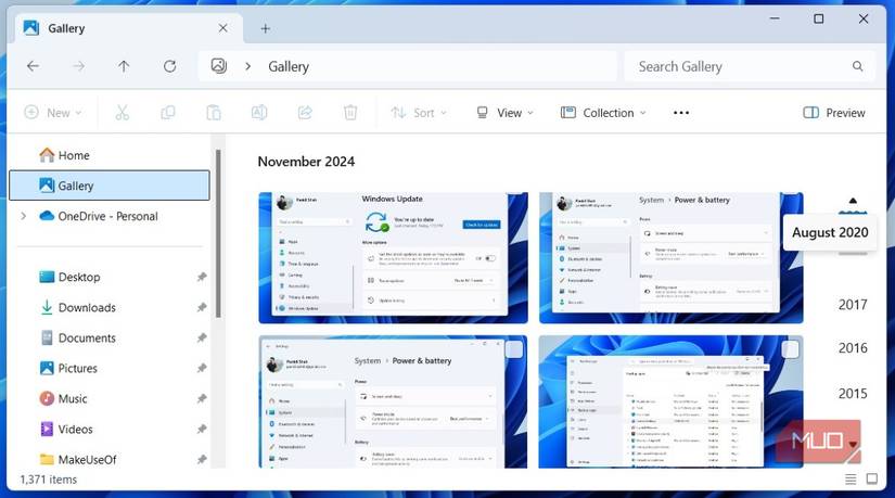 The Gallery Tab in File Explorer