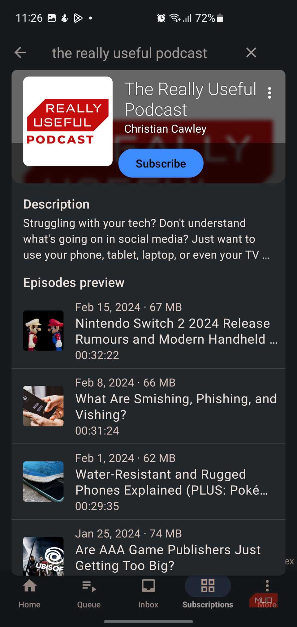 The Really Useful Podcast page on AntennaPod.