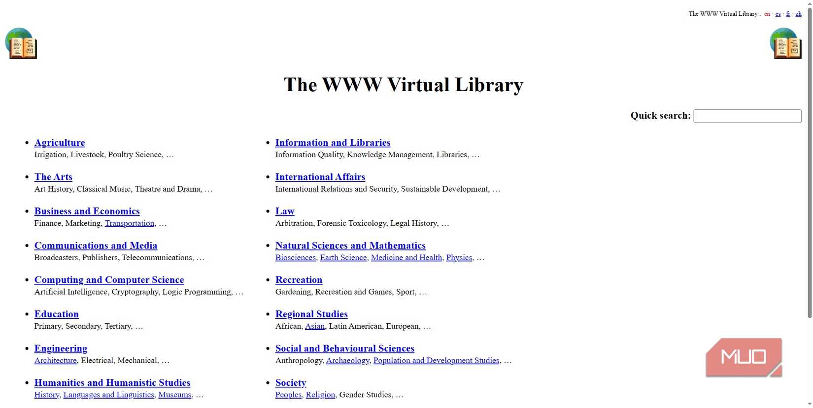 the www virtual library homepage with links.
