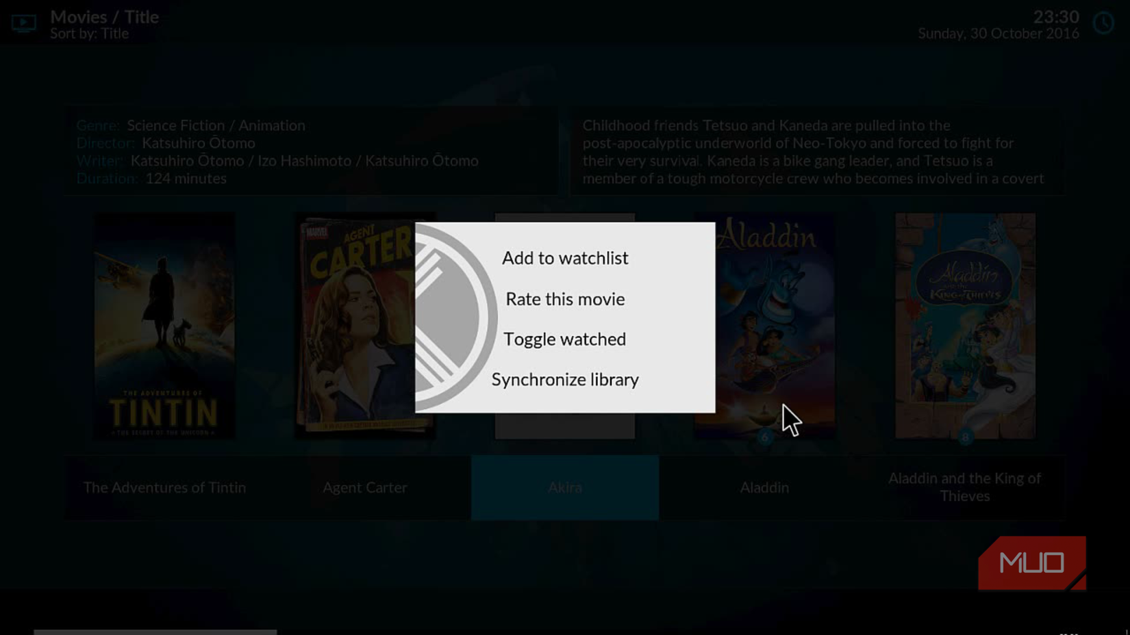Trakt options on Kodi.