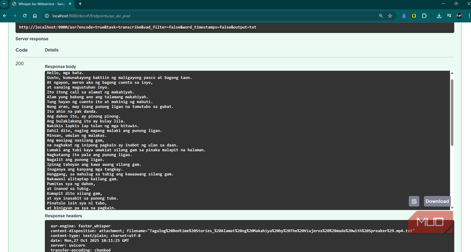 Testing Filipino language transcription
