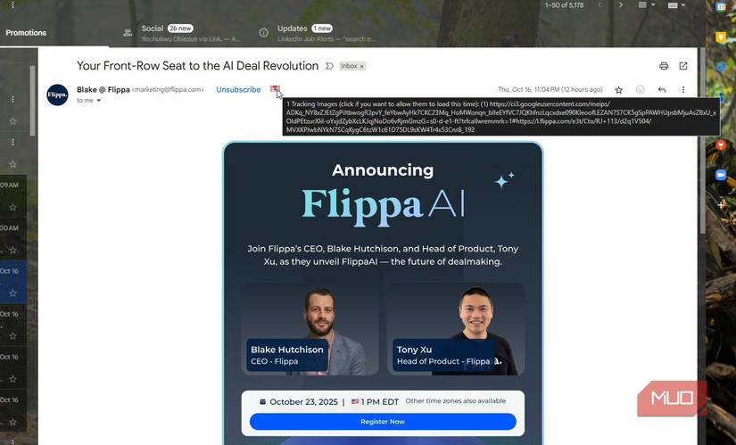 Trocker showing tracking in a promotional email