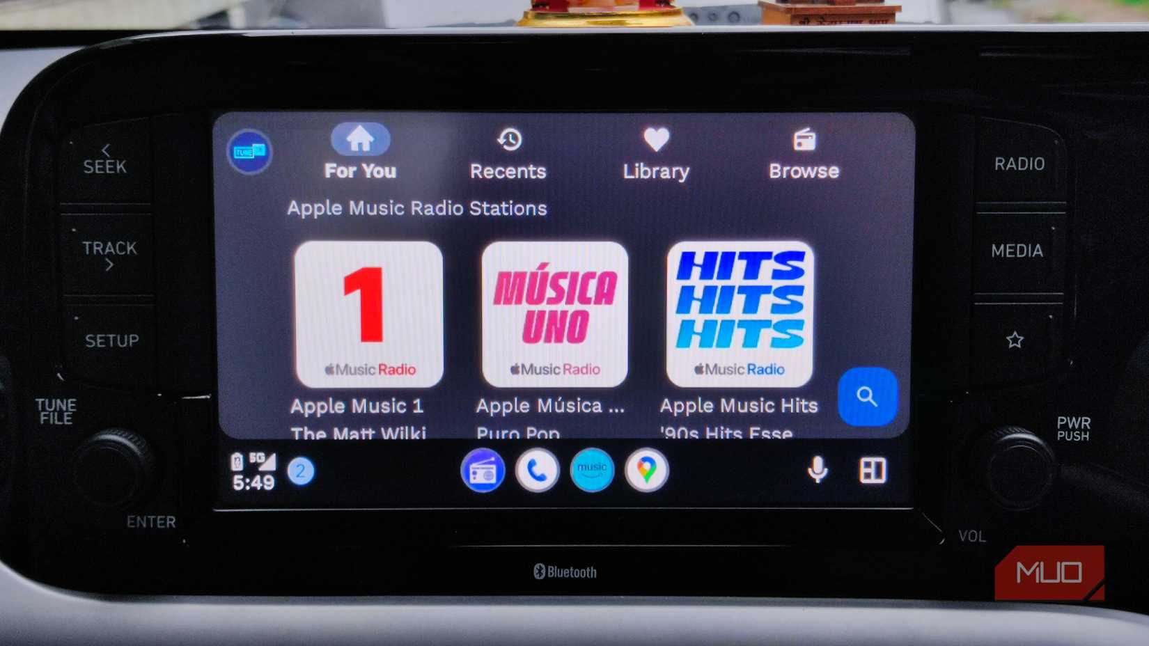 Radio stations on TuneIn Radio on Android Auto.
