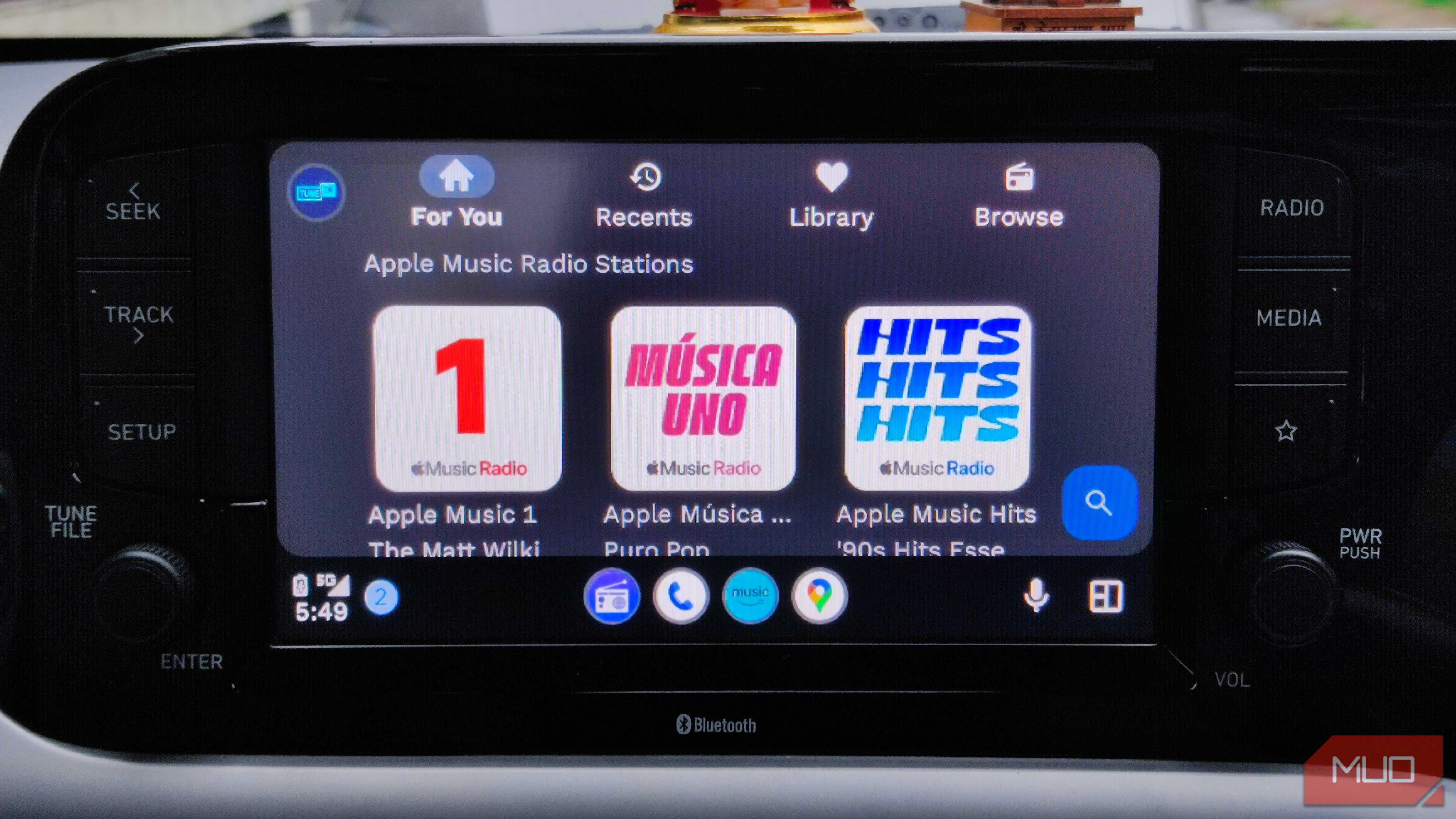 Radio stations on TuneIn Radio on Android Auto.