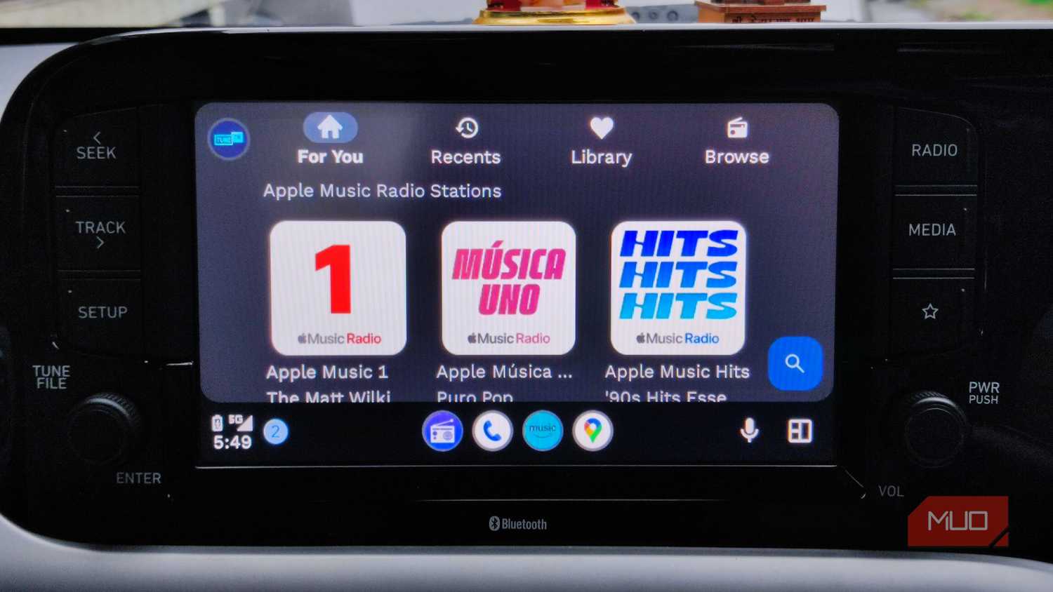 Radio stations on TuneIn Radio on Android Auto.
