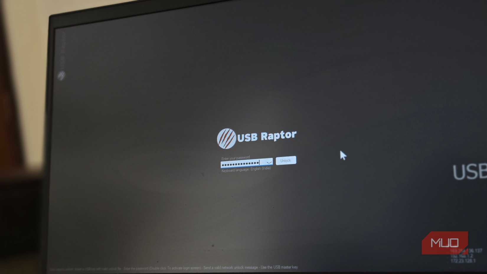 USB Raptor showing the password prompt on a HP laptop