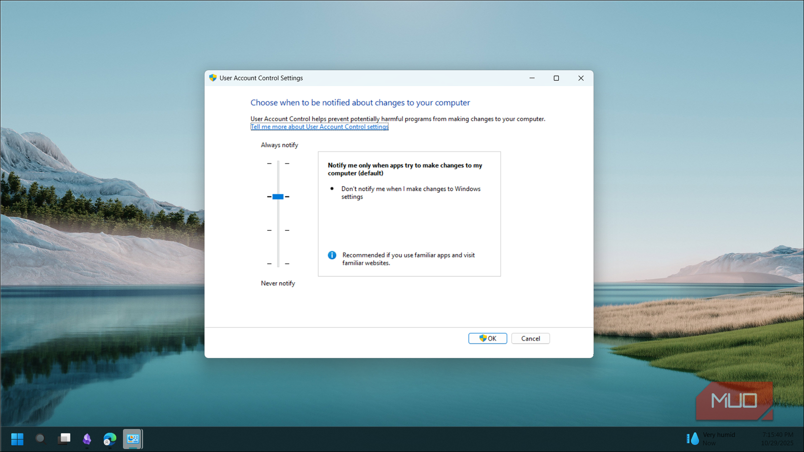 User account settings dialog open in Windows 11