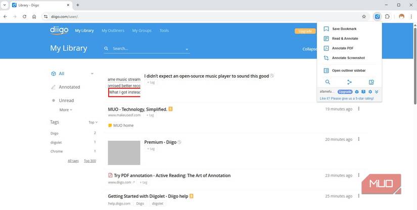 Using the Diigo extension for anotation and note taking
