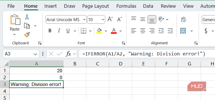 Using the IFERROR function in Excel