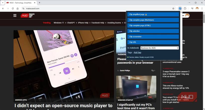 Using the Joplin Extension to clip notes from the web