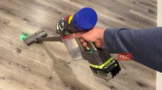 vacuuming with Dyson v8 with ryobi battery