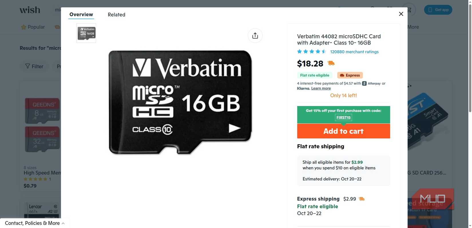 verbatim microsd card on wish.