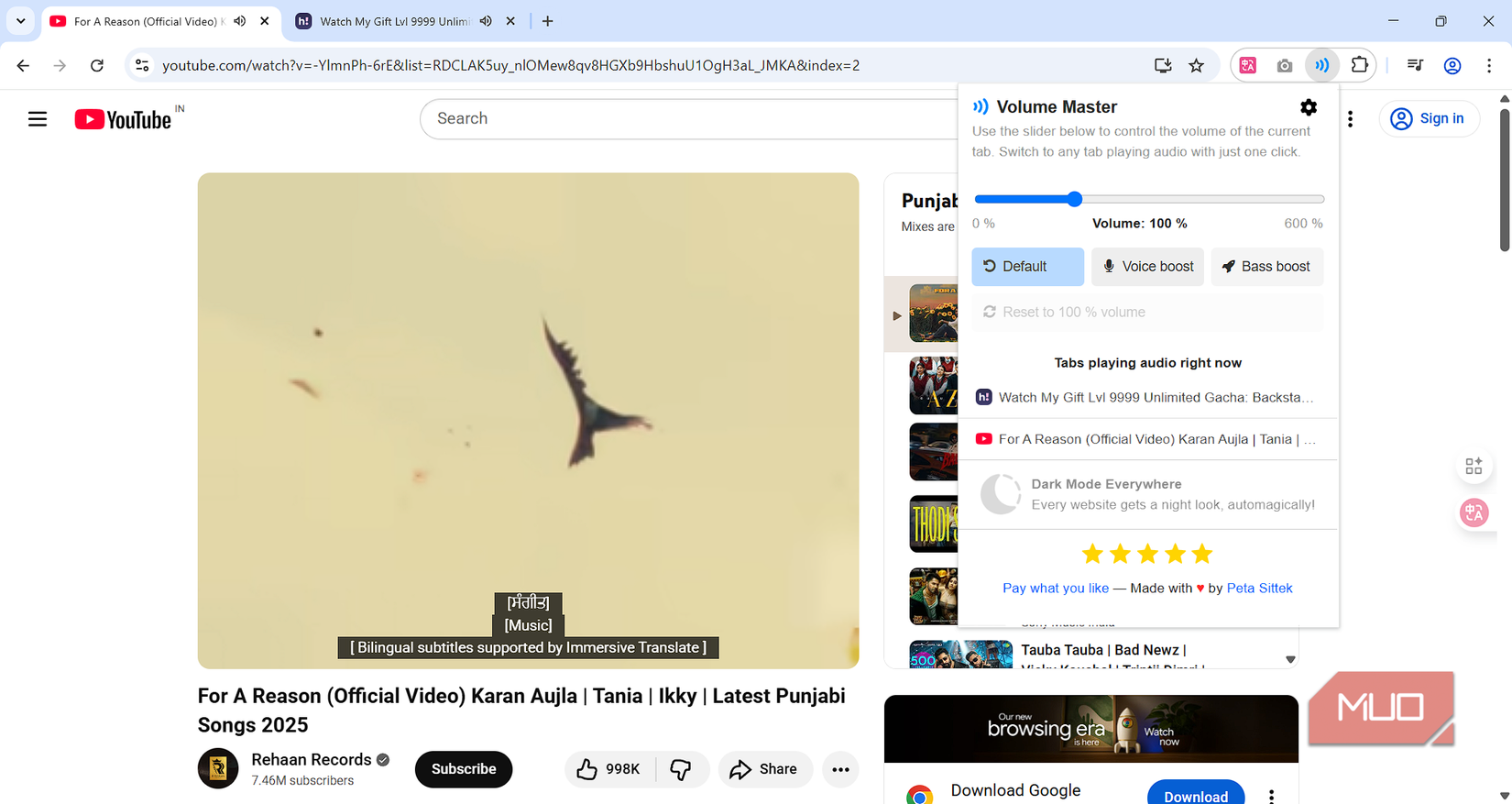 Volume master Chrome extension managing volume of multiple tabs at once.