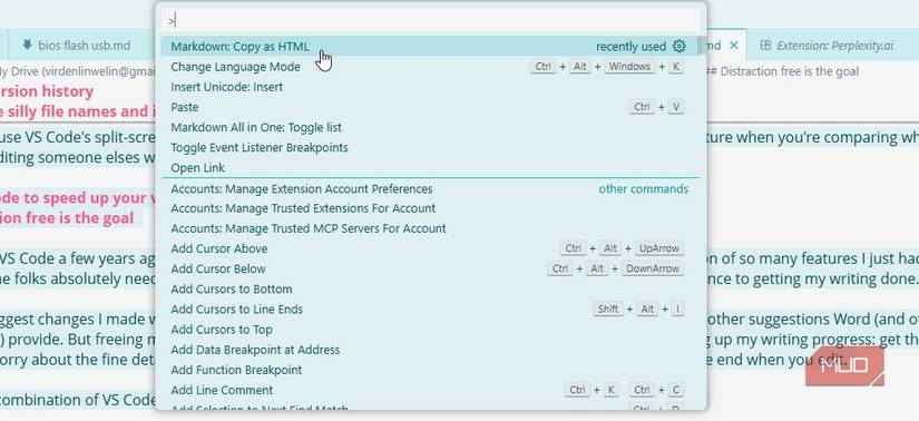 vs code extensions add functions drop down menu.