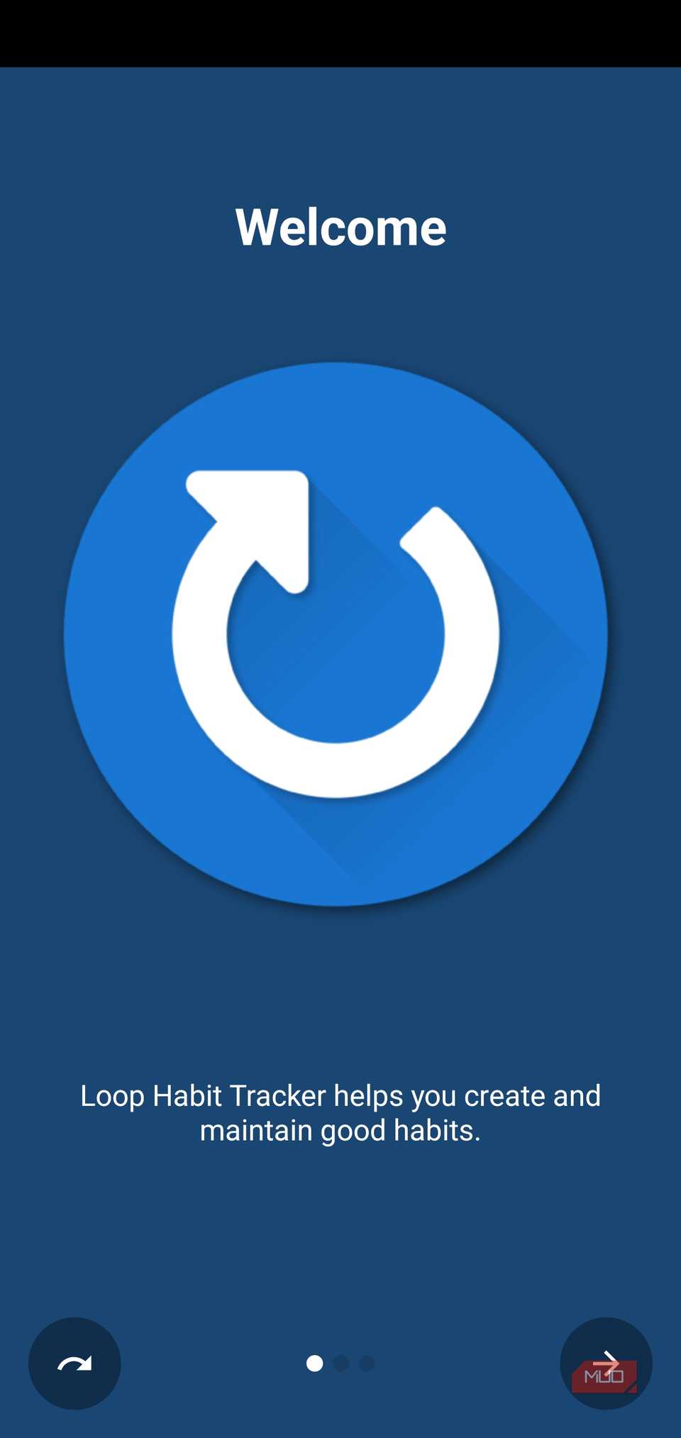 Welcome screen of Loop Habit Tracker app.