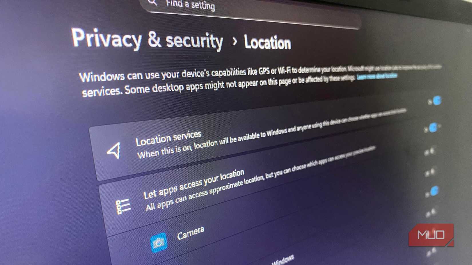 Windows 11 Location services menu in Settings