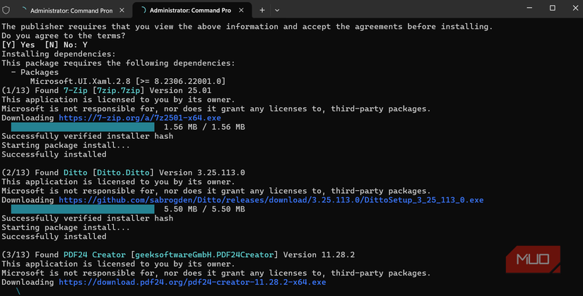 Winget updating apps in Terminal