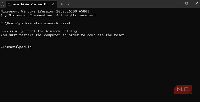 Winsock reset command on Windows