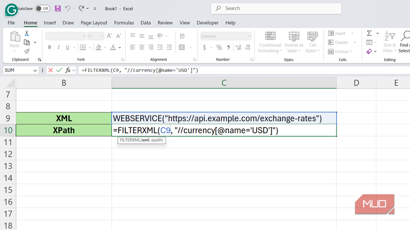 XML and XPath cells in Excel.