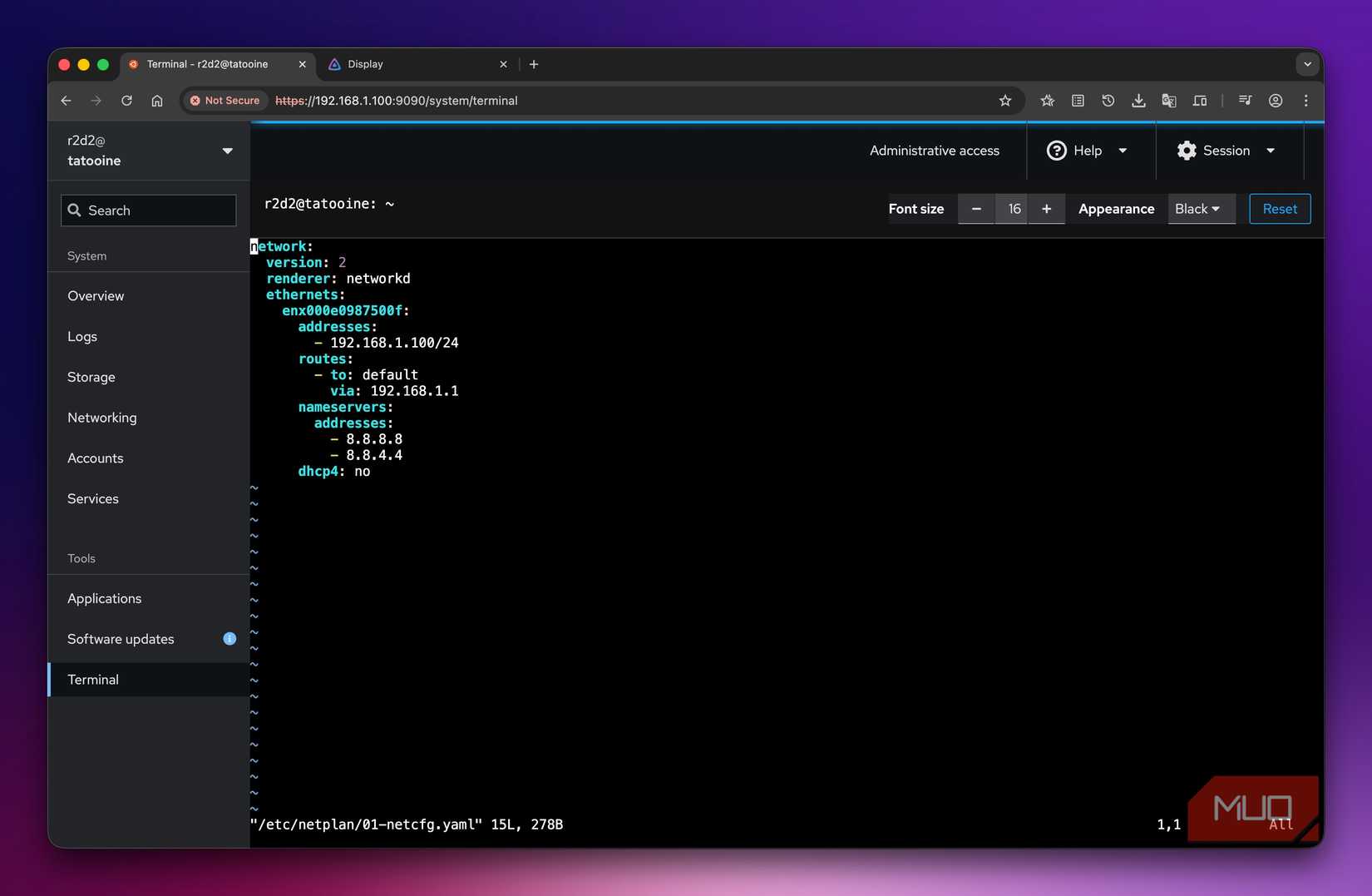 Assigning a static IP for the Ubuntu server using netplan.