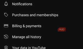 YouTube app settings menu.
