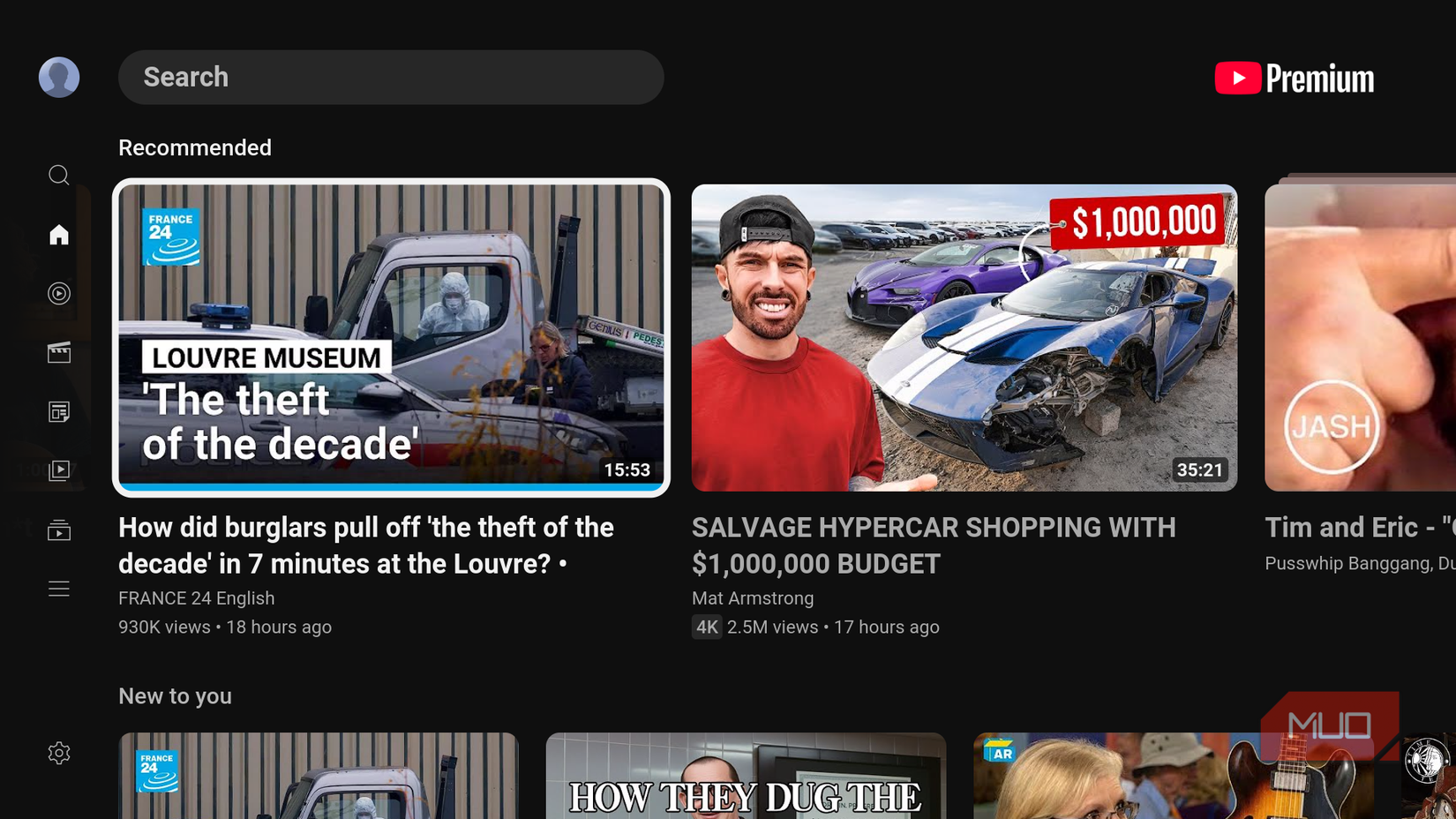 YouTube's interface on Kodi.