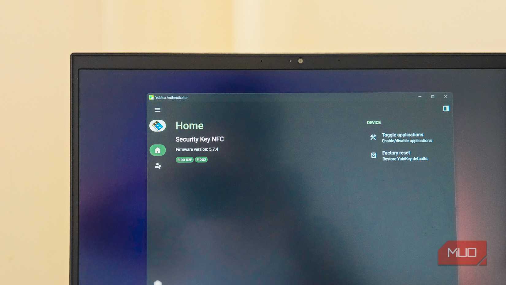 YubiKey Authenticator app open on a HP laptop