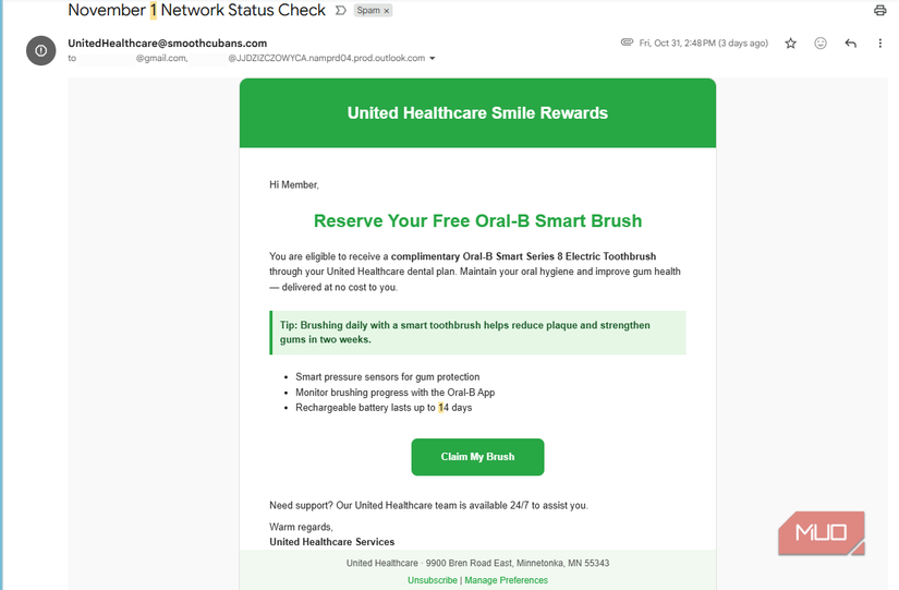 01 Toothbrush Offer Phishing Email