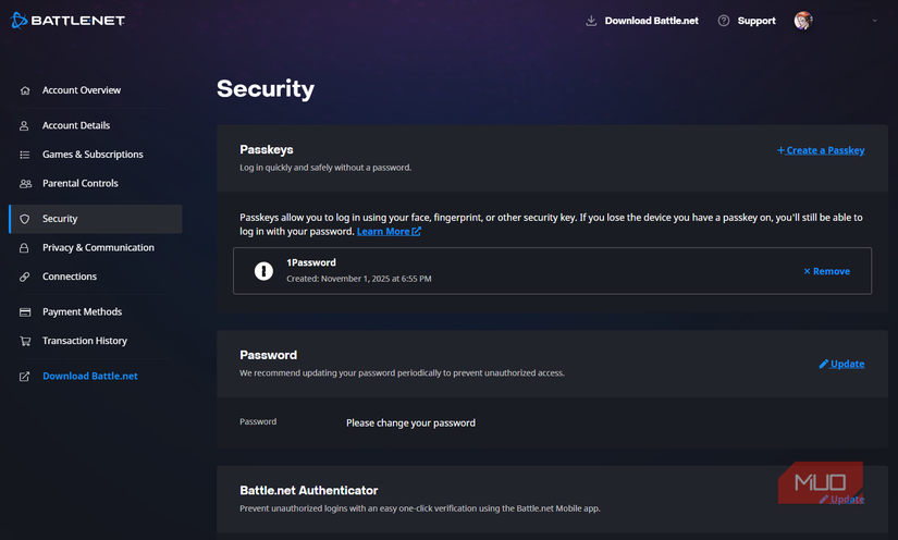 03 BattleNet Password and Passkey Options