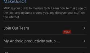 A Google search results page for MakeUseOf shown inside the Via browser.