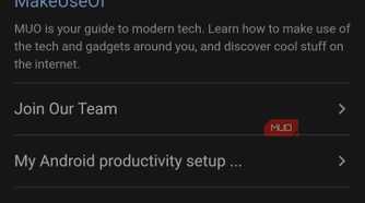 A Google search results page for MakeUseOf shown inside the Via browser.