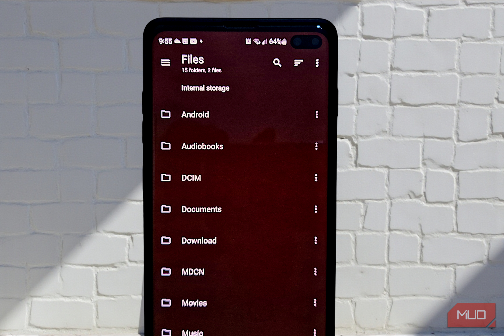 A smartphone displaying the main folder directory of the Material Files app.