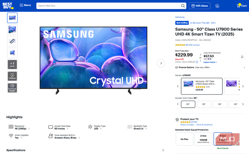 Best Buy TV Showing Warranty Offer