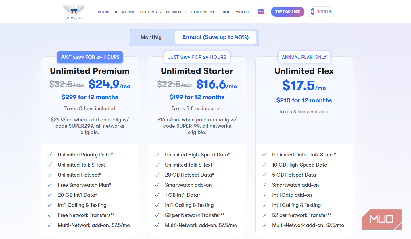 AD US Mobile Plan Pricing