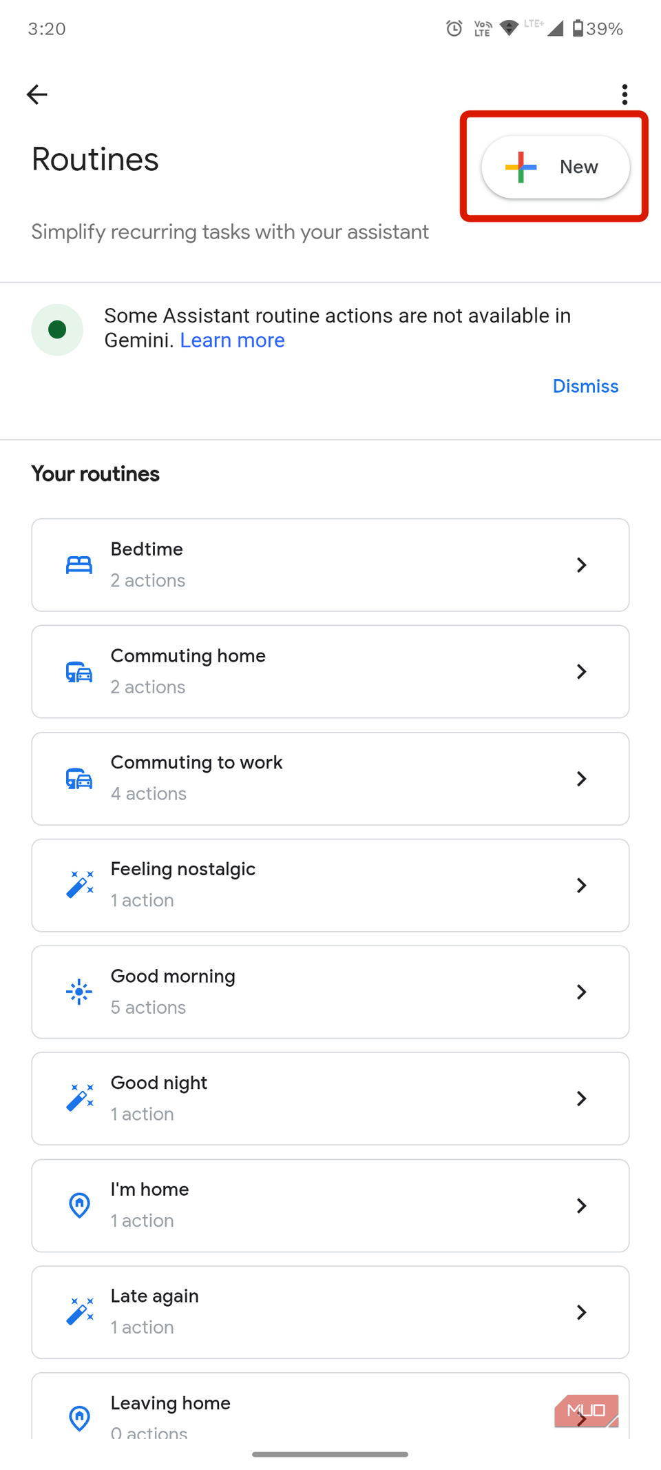 Add new routine within Google Assistant settings.