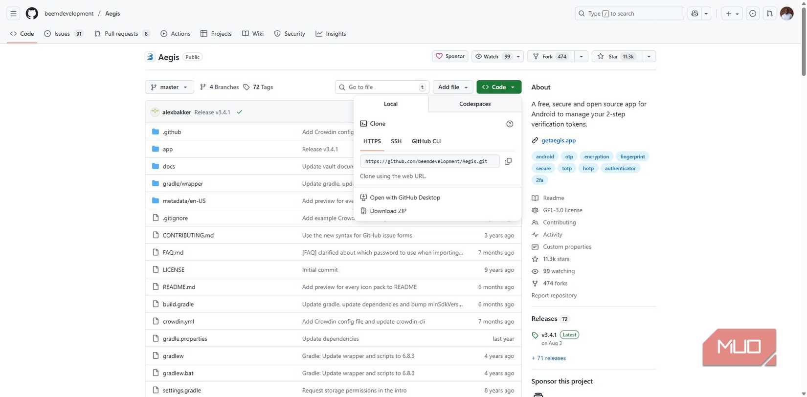 Downloading the Aegis app code from the free repository on GitHub