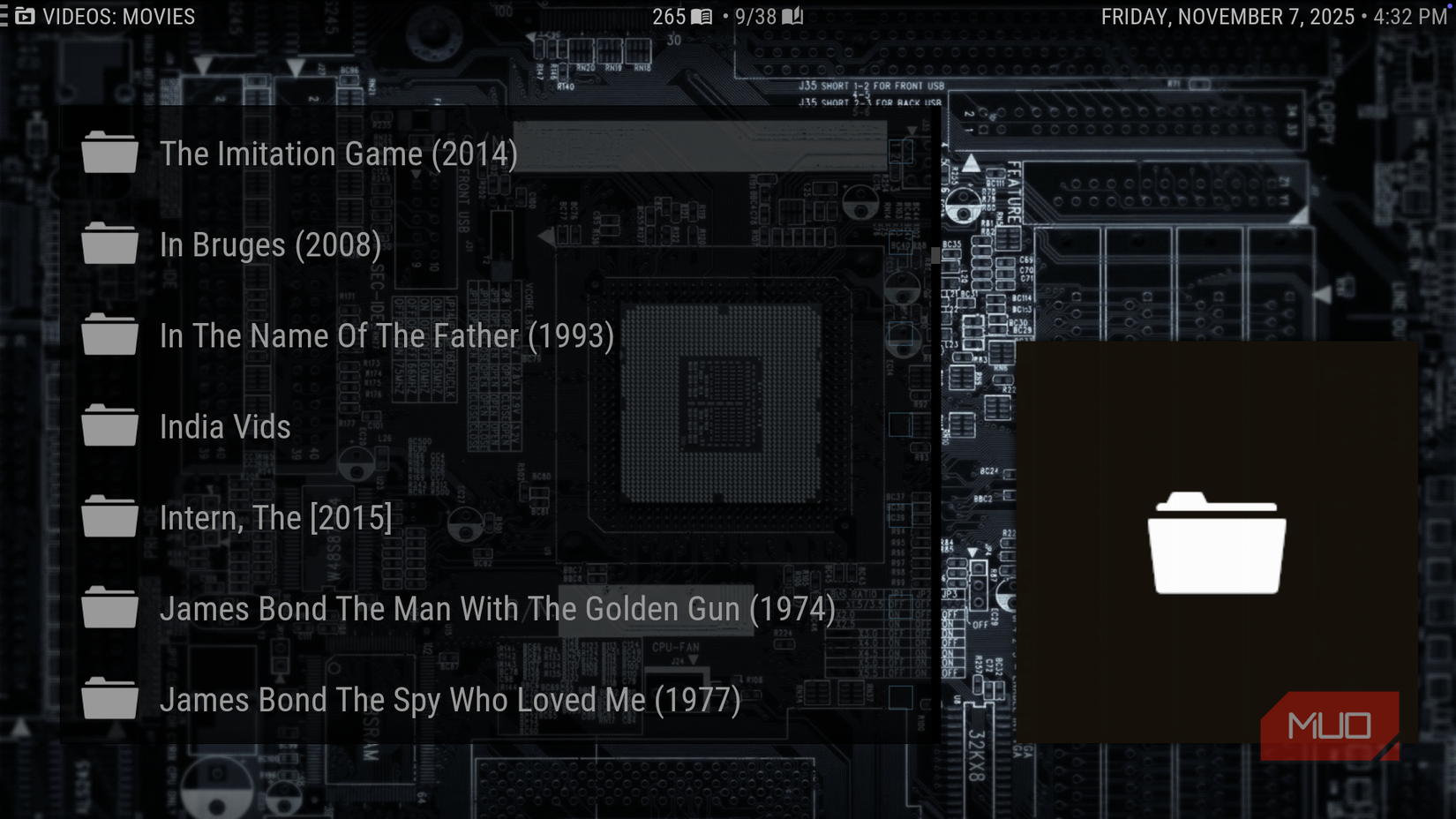 The Aeon Nox movie menu.