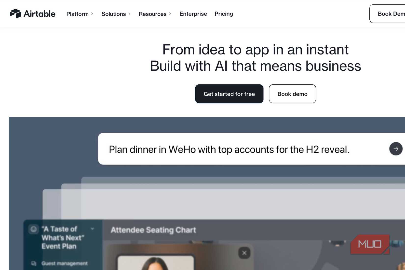 A screenshot of the Airtable home page online.