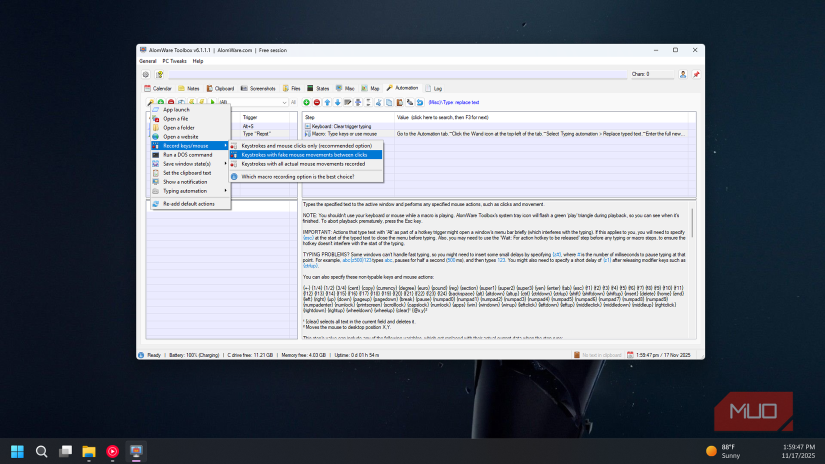 Alomware Toolbox automation option