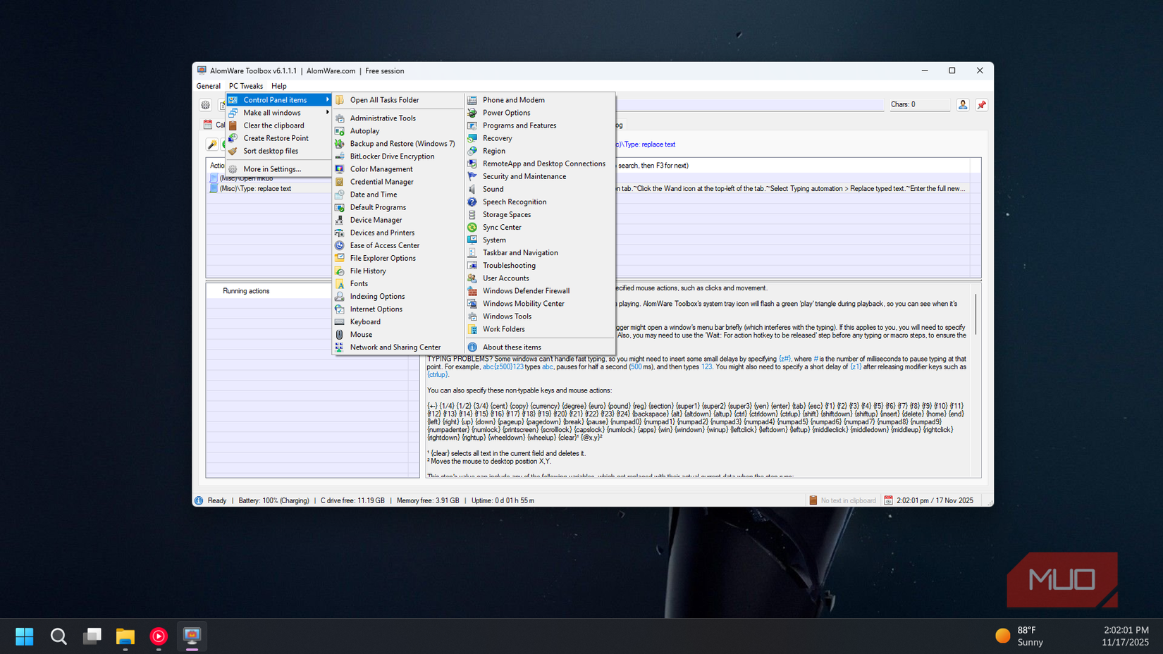 Alomware Toolbox PC Tweak options