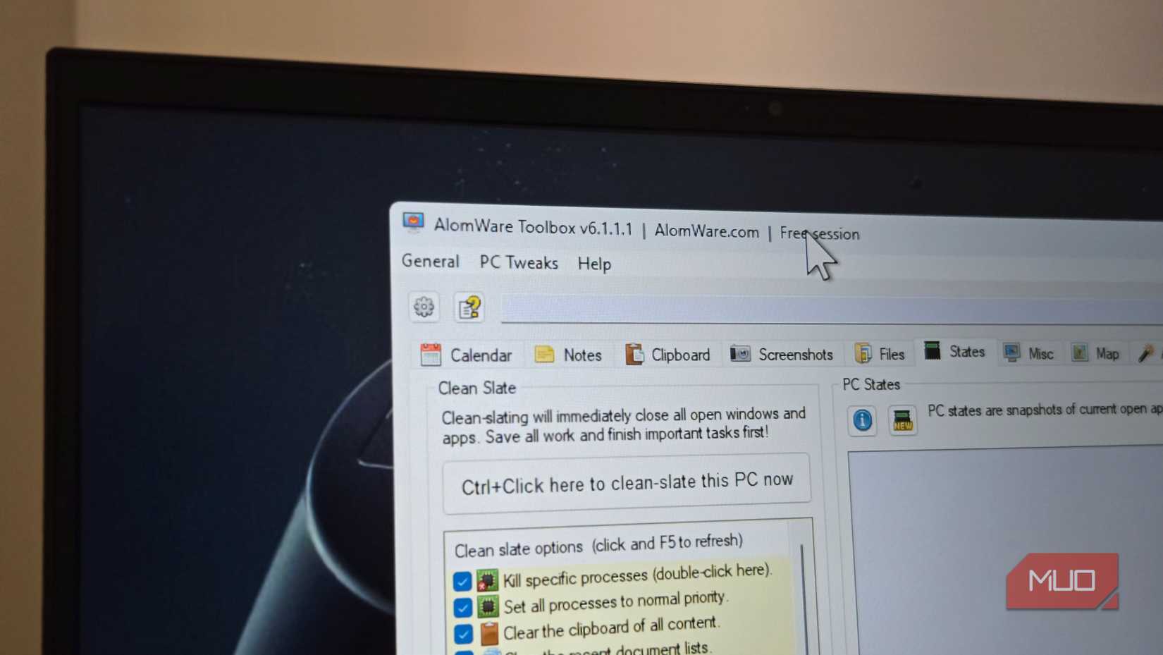 Alomware Toolbox States tab selected