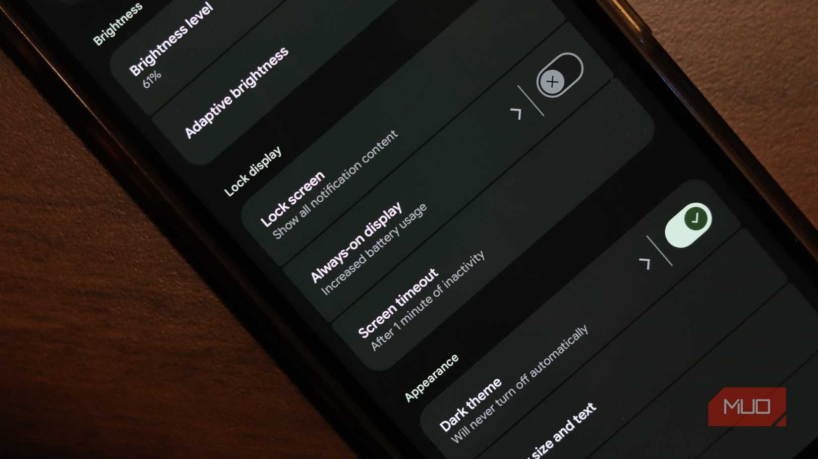 Always on display in settings menu Pixel 9a.