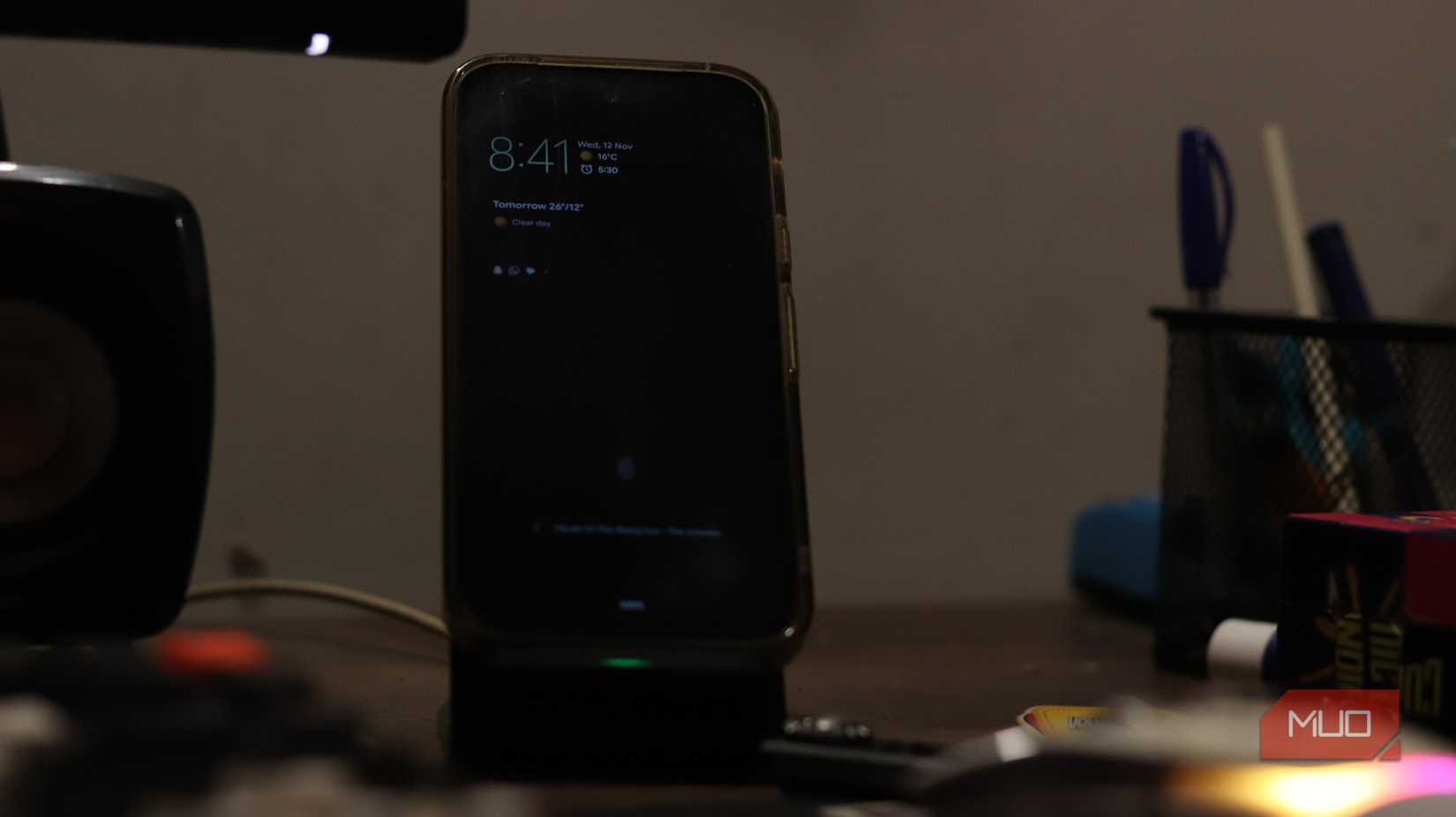 Always on display on phone stand.