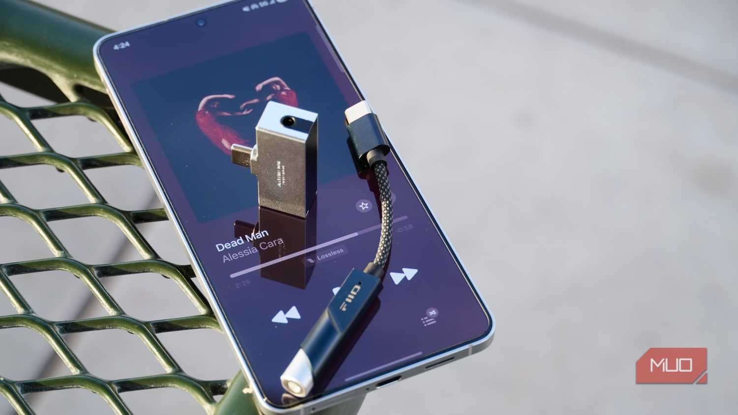 USB-C DACs atop an Android phone playing lossless audio.